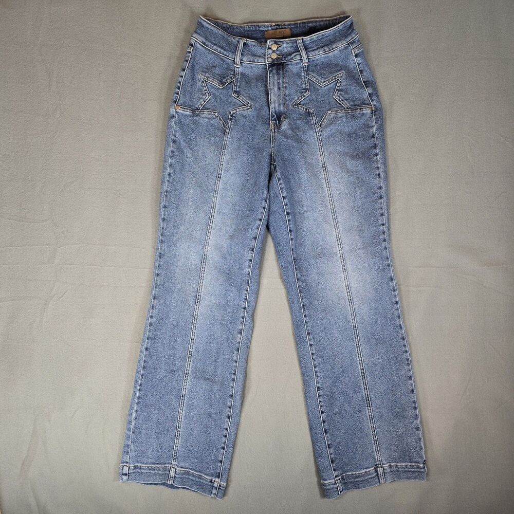 Judy Blue Jeans Womens 14W X 32 Blue Wide Leg Star Design High Rise 88957